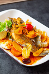 Northern Cause, Mixed Fish, Egg, Olive, Banana, Onion, Sweet Potato, and Corn
