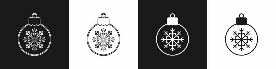 Set Christmas ball icon isolated on black and white background. Merry Christmas and Happy New Year. Vector