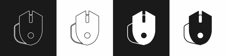 Set Computer mouse gaming icon isolated on black and white background. Optical with wheel symbol. Vector