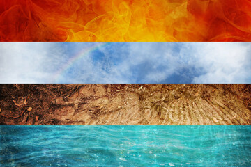 Four Elements of Nature, collage of abstract backgrounds each one in panoramic format from Fire,...