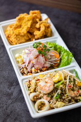 Classic Ceviche + chaufa with fish + fish spider
