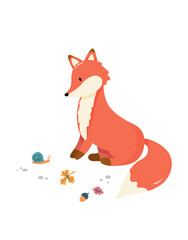 Cute cartoon fox print. Childish print for nursery, kids apparel,poster, postcard.
