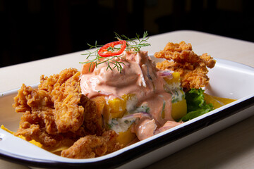 Trios of typical Peruvian dishes, such as ceviche, arroz con pato, papa huancaina and others.