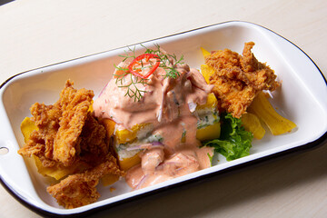 Trios of typical Peruvian dishes, such as ceviche, arroz con pato, papa huancaina and others.