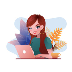 woman with laptop working from home as a remote worker or freelance