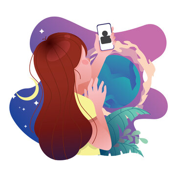 A girl having a video call or chat with someone through her mobile phome