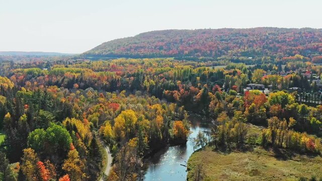 Aerial view of a river in Piedmont near the bike path in park chemin du pont