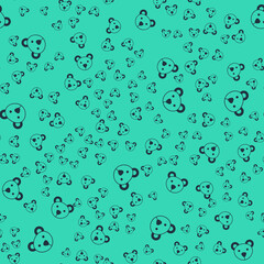 Black Teddy bear plush toy icon isolated seamless pattern on green background. Vector