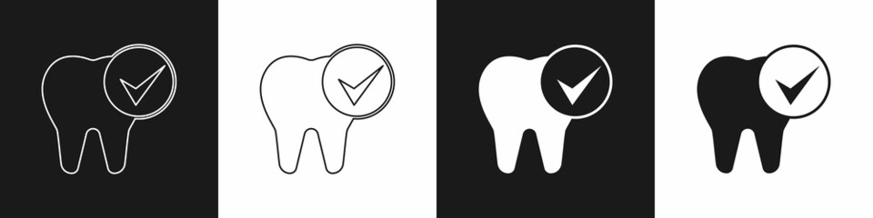 Set Tooth icon isolated on black and white background. Tooth symbol for dentistry clinic or dentist medical center and toothpaste package. Vector