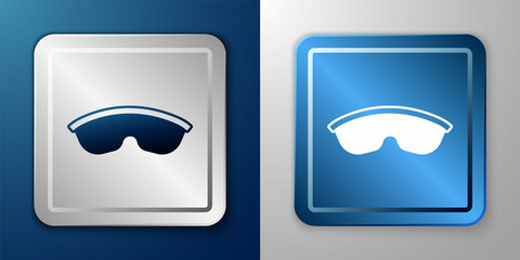 White Safety goggle glasses icon isolated on blue and grey background. Silver and blue square button. Vector