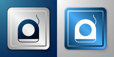 White Dental floss icon isolated on blue and grey background. Silver and blue square button. Vector
