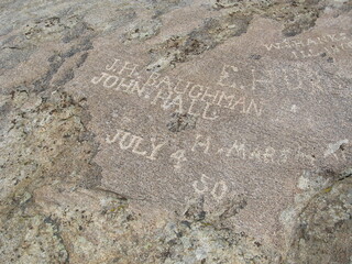 Independence Rock names carvings Oregon Trail Wyoming 