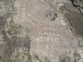Independence Rock names carvings Oregon Trail Wyoming 