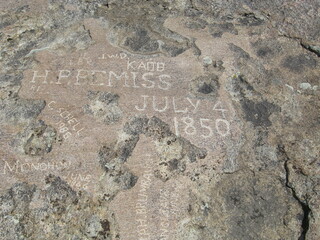 Independence Rock names carvings Oregon Trail Wyoming 