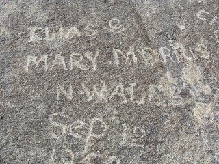 Independence Rock names carvings Oregon Trail Wyoming 