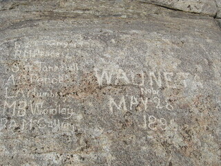 Independence Rock names carvings Oregon Trail Wyoming 
