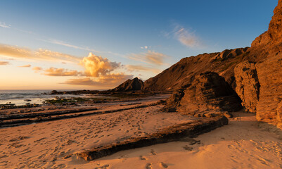 Amoreira Beach during sunrise. Aljezur Algarve Portugal.