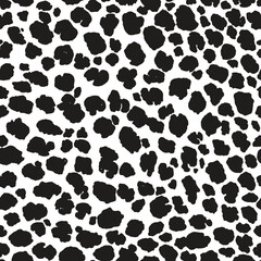 Dalmatian seamless texture pattern. Black and white dalmatian skin print in hand drawn doodle style. Abstract spots background design. Vector illustration.