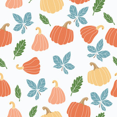 Seamless pattern with pumpkin leaves, autumn pattern. Pattern of fabric, wrapping paper, wallpaper. Vector illustration