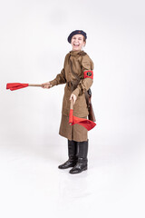 Young female traffic controller in military clothes of the Soviet army during the wwii 1940s