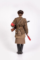Young female traffic controller in military clothes of the Soviet army during the wwii 1940s