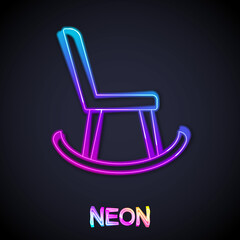 Glowing neon line Armchair icon isolated on black background. Vector