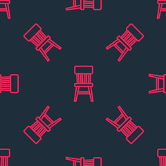 Red line Chair icon isolated seamless pattern on black background. Vector