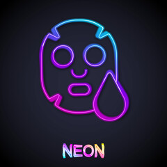 Glowing neon line Facial cosmetic mask icon isolated on black background. Cosmetology, medicine and health care. Vector
