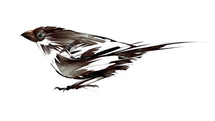 drawn colored stylized bird sparrow on white background - 464586372