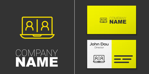 Fototapeta premium Logotype line Video chat conference icon isolated on grey background. Online meeting work form home. Remote project management. Logo design template element. Vector