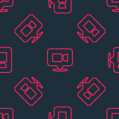 Red line Video chat conference icon isolated seamless pattern on black background. Online meeting work form home. Remote project management. Vector