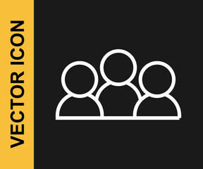 White line Meeting icon isolated on black background. Business team meeting, discussion concept, analysis, content strategy. Presentation conference. Vector