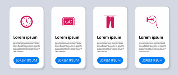 Set Toilet paper roll, Drying clothes, and Clock. Business infographic template. Vector