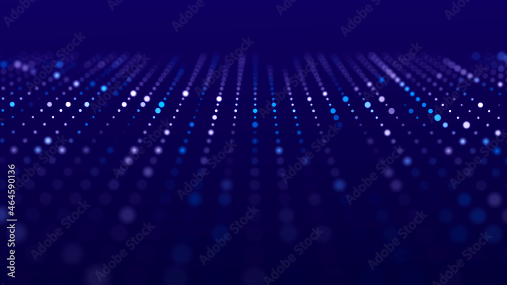 Poster digital background with movement of glowing particles. complex technologies of big data. 3d renderin