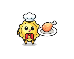 Obraz premium sun fried chicken chef cartoon character