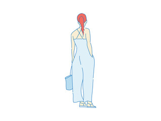 beautiful woman cute girl standing behind , backside view of person , vector