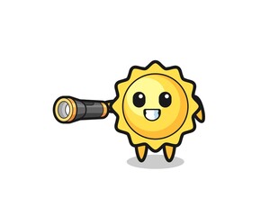 Obraz premium sun mascot holding flashlight