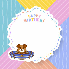 Happy Birthday greeting card with Cute dog cartoon character. Vector Illustration