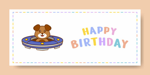 Happy Birthday banner with Cute dog cartoon character. Vector Illustration