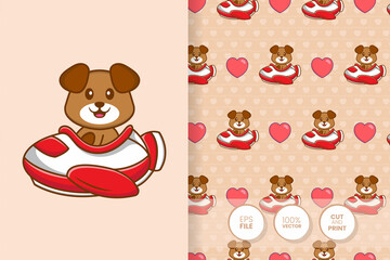 Cute dog cartoon character. seamless pattern background.