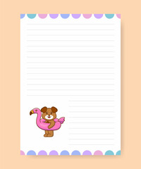 Planner page and to do list with cute dog. Cartoon vector illustration.