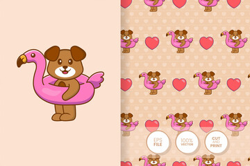 Fototapeta premium Cute dog cartoon character. seamless pattern background.