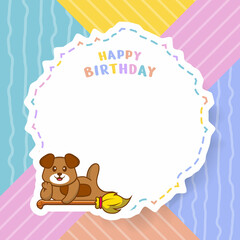 Happy Birthday greeting card with Cute dog cartoon character. Vector Illustration
