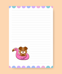 Planner page and to do list with cute dog. Cartoon vector illustration.