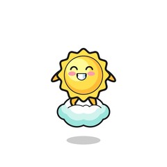 cute sun illustration riding a floating cloud