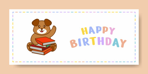 Happy Birthday banner with Cute dog cartoon character. Vector Illustration