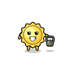 sun mascot lifting kettlebell in the gym