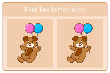 Cute dog cartoon character. Find differences. Educational game for children. Cartoon vector illustration