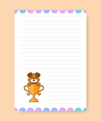 Planner page and to do list with cute dog. Cartoon vector illustration.