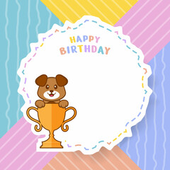 Happy Birthday greeting card with Cute dog cartoon character. Vector Illustration